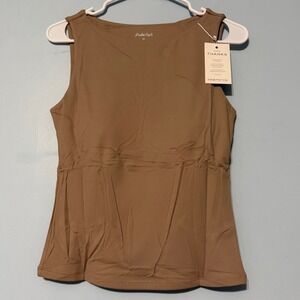 PinkmStyle Women's M Tan Brown Sleeveless Tank Top Boat Neck Nylon Spandex 2301